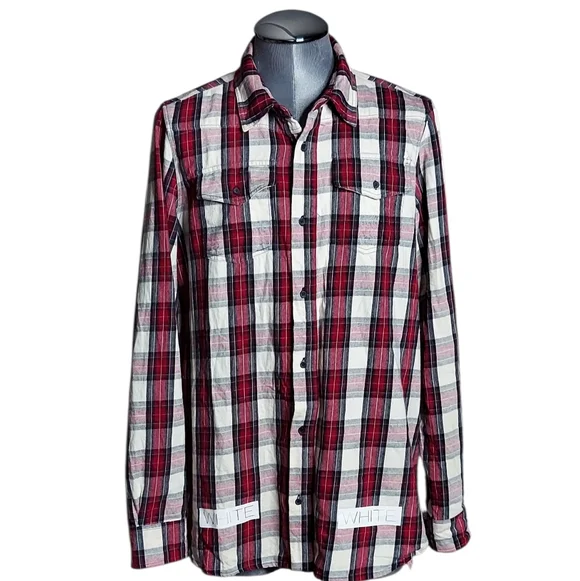 SS15 Off-White | Virgil Abloh | Button Up Flannel | Hazard Paint Logo | Oversize - Picture 4 of 16